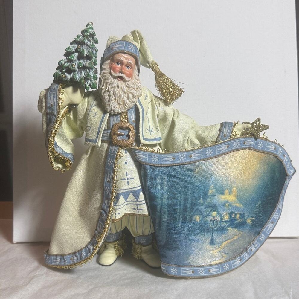 Thomas Kinkade Blue and Gold Santa Figurine